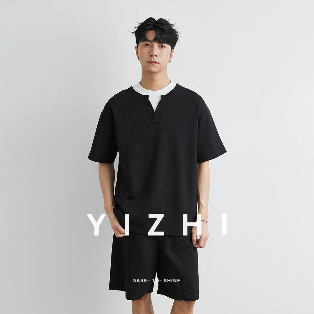 Herren Sommer Anzug aus bequemen T-Shirt und Shorts mit Taschen
