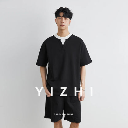 Herren Sommer Anzug aus bequemen T-Shirt und Shorts mit Taschen