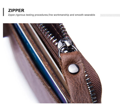 Herren Echtleder Geldbörse Vintage Trifold Haspe Reißverschluss Kartenhalter Geldclip