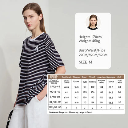 Damen T-Shirt aus reiner Baumwolle mit lässigem Streifenmuster und kurzen Ärmeln