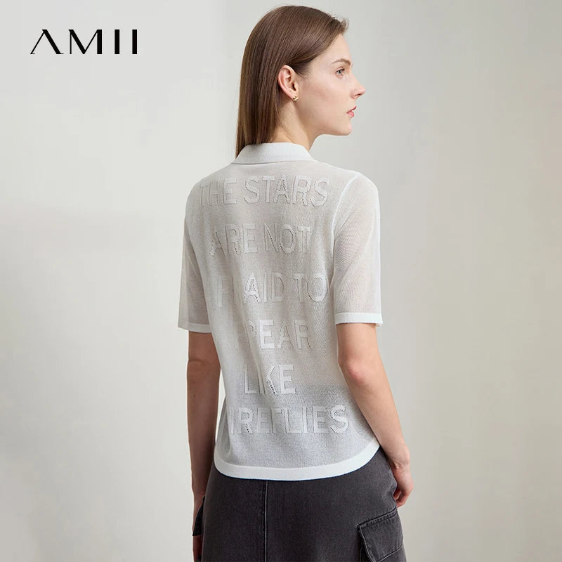 Damen-Shortsleeve-Strickpullover mit Umlegekragen, Rückansicht in hellweiß/creme