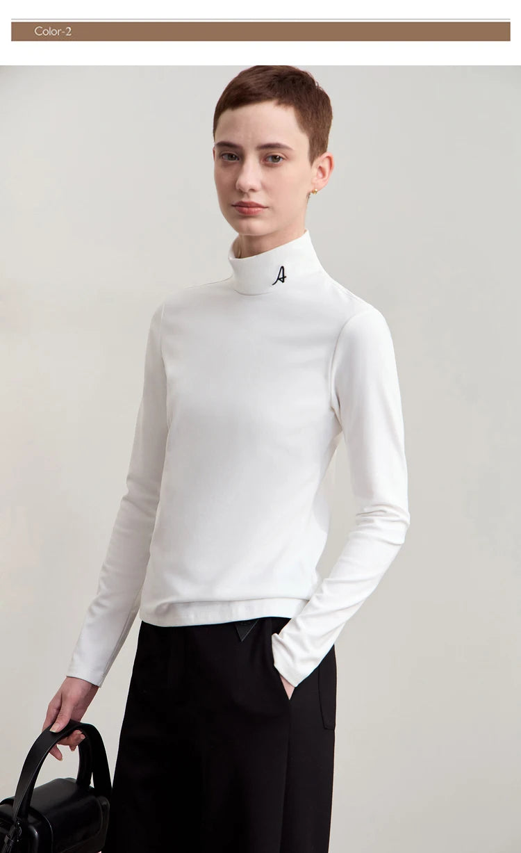 Damen Rollkragen-T-Shirt aus besticktem Fleece für warme Wintertage