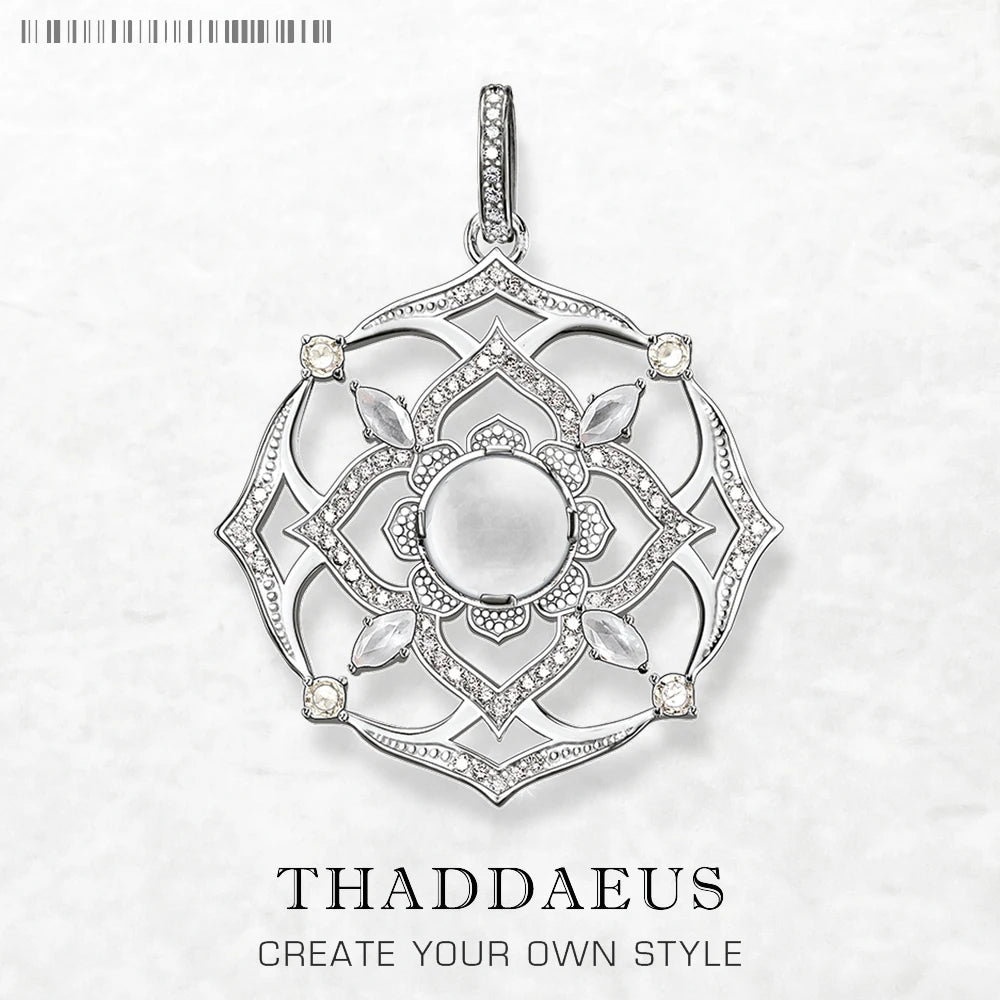 Damen-Charm-Anhänger weißer Lotus Vintage Seele aus Sterlingsilber