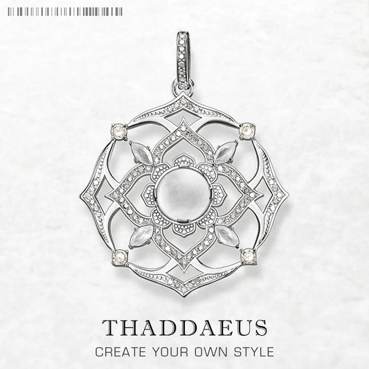 Damen-Charm-Anhänger weißer Lotus Vintage Seele aus Sterlingsilber