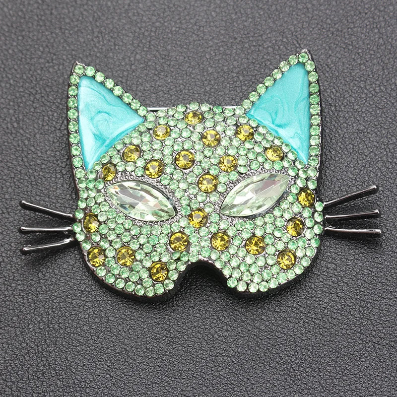 Brosche Katze Maske Emaille Kristall Barock Palast Tropföl Vintage Damen