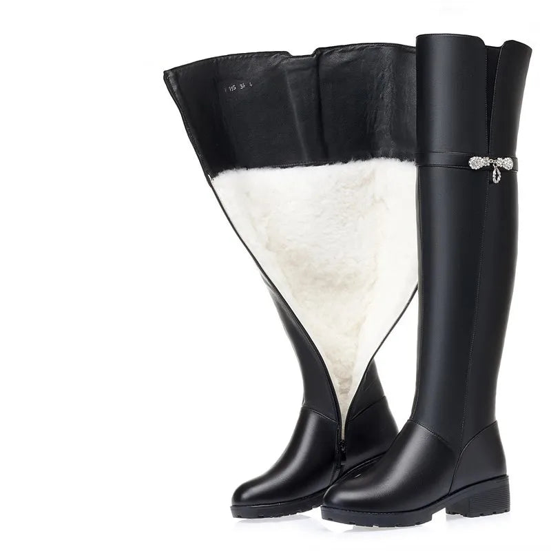 AIYUQI Winter Boots Women Knee High Long Boots Genuine Leather Waterproof Women Thigh High Boots Large size women's boots