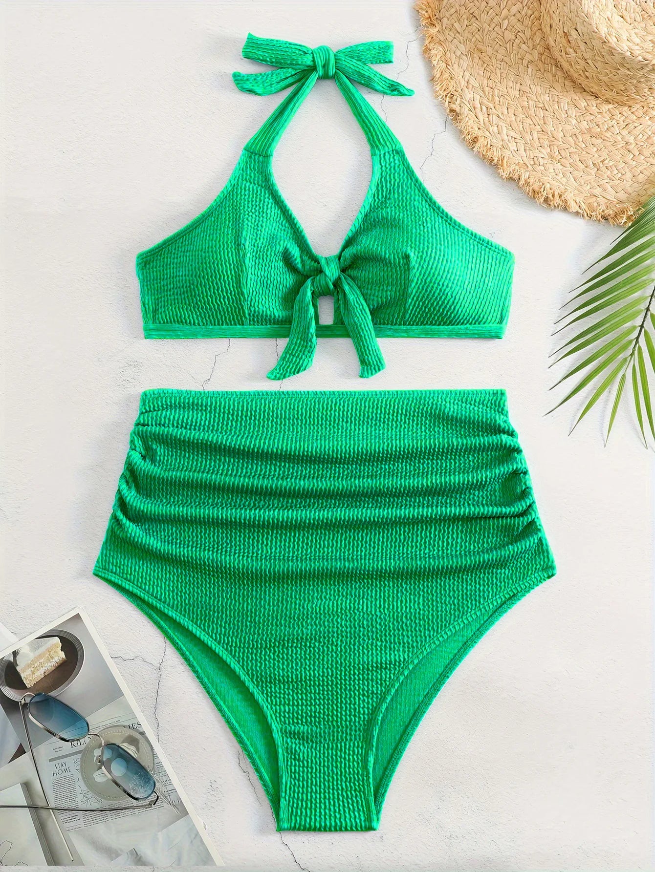 Schwarzer Sexy Tanga-Bikini für Damen in Unifarbe – Brasilianisches Badeanzug-Set für Strand und Pool