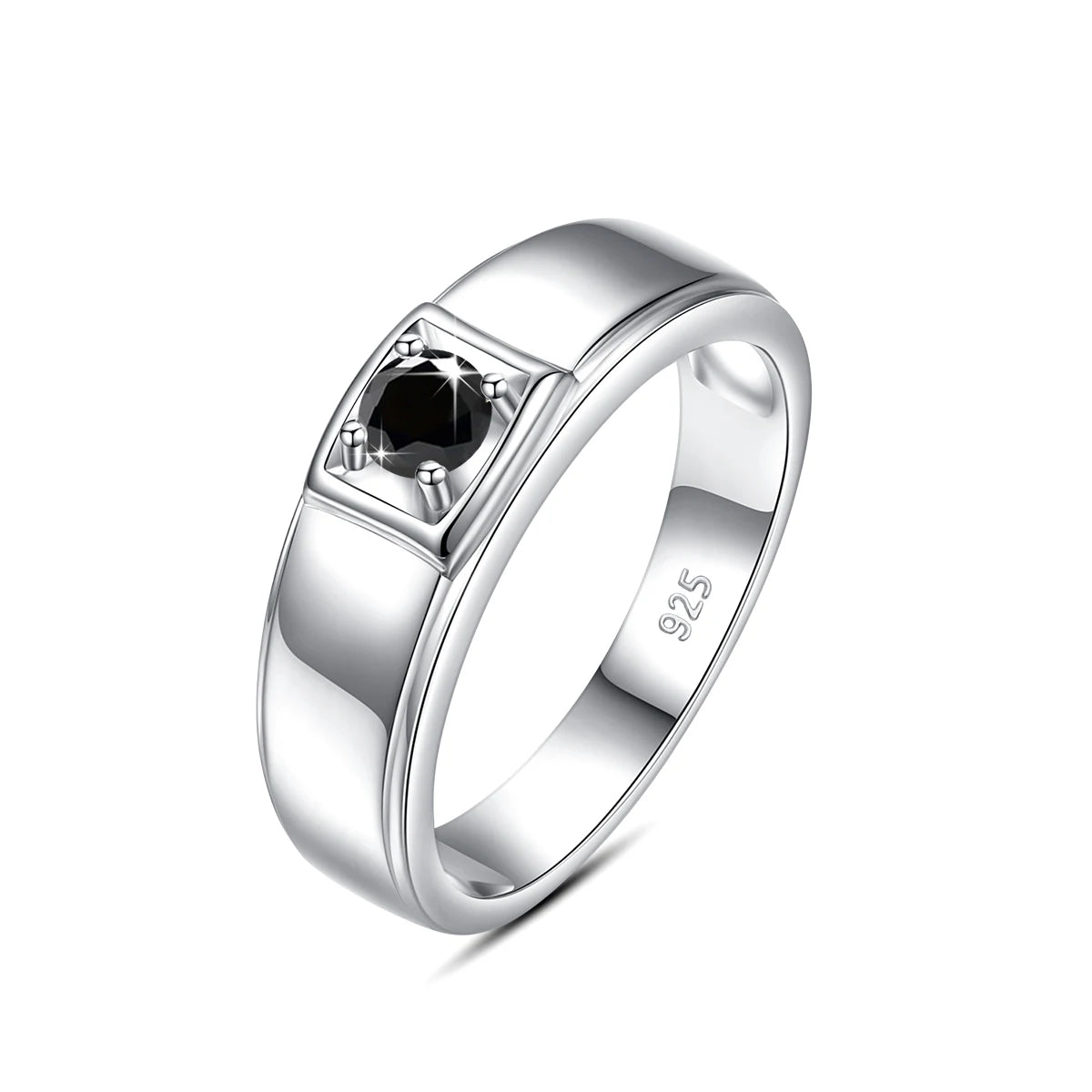 Herren-Ring Silber 925 Hochwertige Verarbeitung Gefasst und Langlebig mit Schwarzem Moissanit