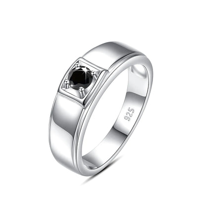 Herren-Ring Silber 925 Hochwertige Verarbeitung Gefasst und Langlebig mit Schwarzem Moissanit