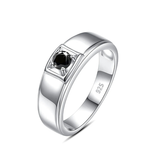Herren-Ring Silber 925 Hochwertige Verarbeitung Gefasst und Langlebig mit Schwarzem Moissanit