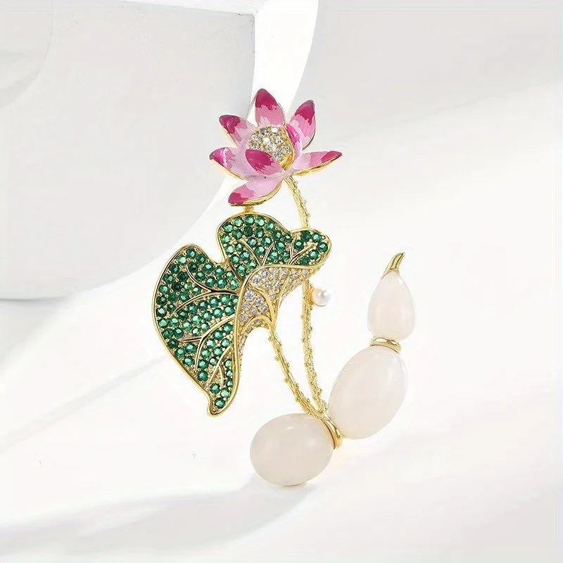 Brosche Blume Perle Emaille Kristall Tropföl Klassisch elegant Damen