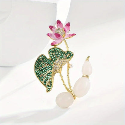 Brosche Blume Perle Emaille Kristall Tropföl Klassisch elegant Damen