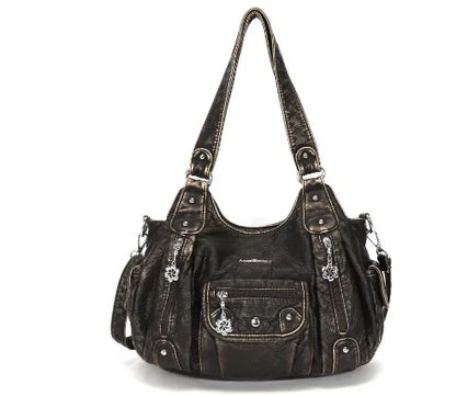 Damen-Handtasche Mit Obergriff Im Vintagestil Aus Kunstleder Mit Mehrfachfächern