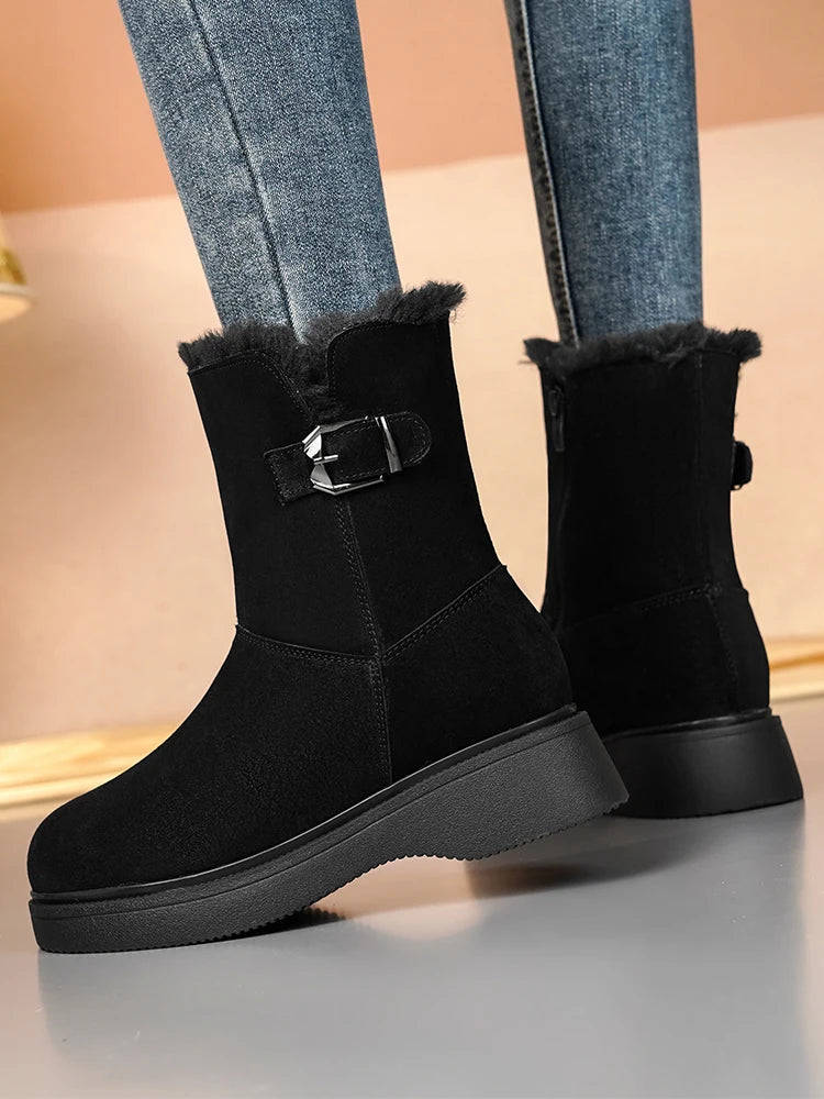 AIYUQI Snow Boots Female Genuine Leather 2025 New Wedge Anti-slip Women's Winter Shoes Boots Natural Wool Women Ankle Boots