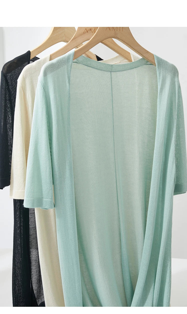 Damen-Strickjacke Micro-Stretch kurz locker einfarbig Sommer