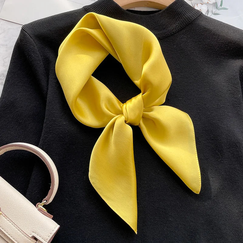 Damen Seidenschal 70cm einfarbig quadratisch weich Bandana Haarband natürlich