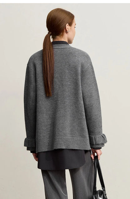 Damen-Strickjacke Wolle V-Ausschnitt Pendler einreihig locker Winter