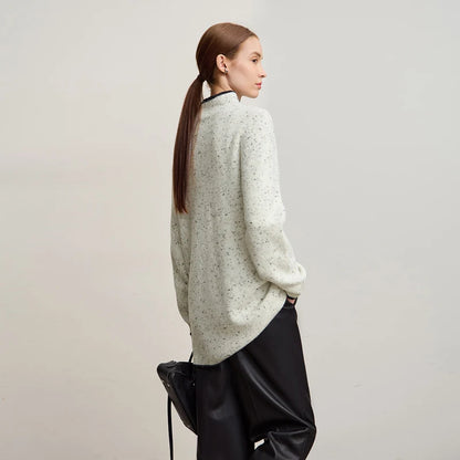 Damen-Rollkragenpullover Wolle dick locker lang Winter