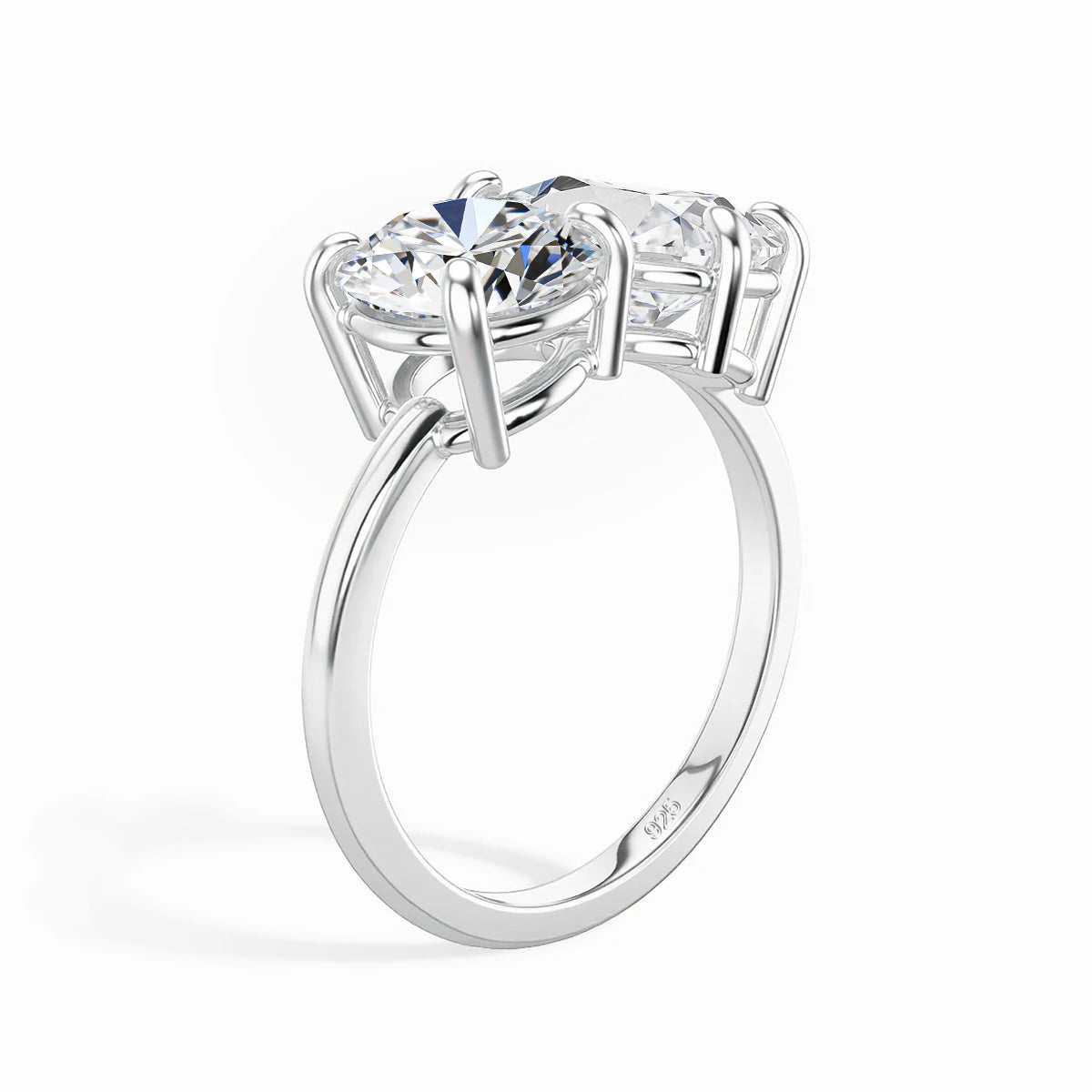 Damen-Verlobungsring mit zwei Moissanit-Steinen aus Silber 925 und 18K-Goldplattierung