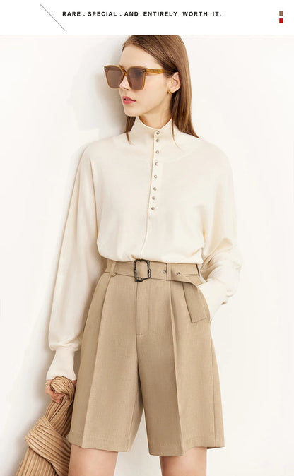 Damen-Rollkragenpullover 100 % Wolle locker Fledermausärmel Herbst