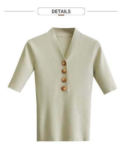 Damen T-Shirt im minimalistischen Stil mit V-Ausschnitt und halben Ärmeln