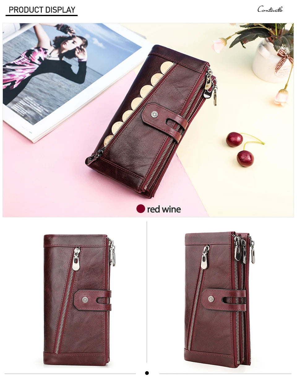 Damen Echtleder Lange Geldbörse Vintage Clutch Reißverschluss Handytasche Kartenhalter