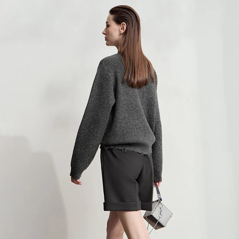 Damen-Strickjacke Rundhals englischer Stil einfarbig elegant Herbst