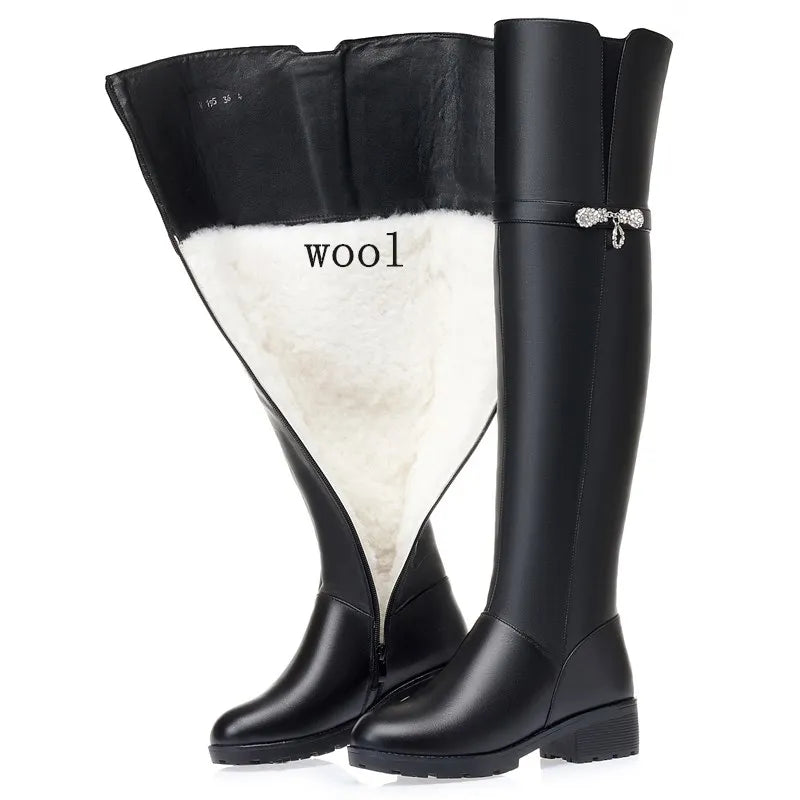AIYUQI Winter Boots Women Knee High Long Boots Genuine Leather Waterproof Women Thigh High Boots Large size women's boots