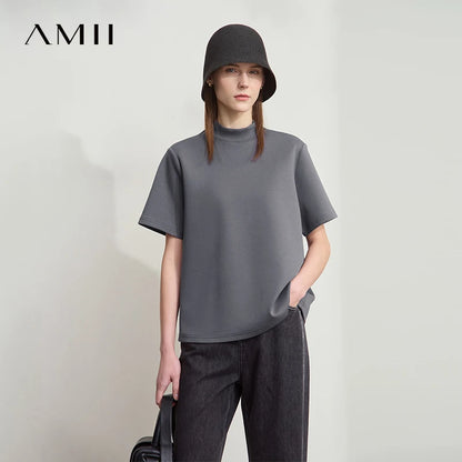 Damen Casual T-Shirt mit Gedrucktem Rollkragen und Kurzarm für den Sommer