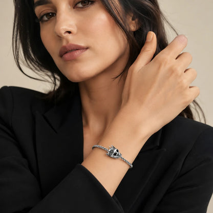 Damen-Armband Perlen Totenkopf König Karma aus Sterlingsilber