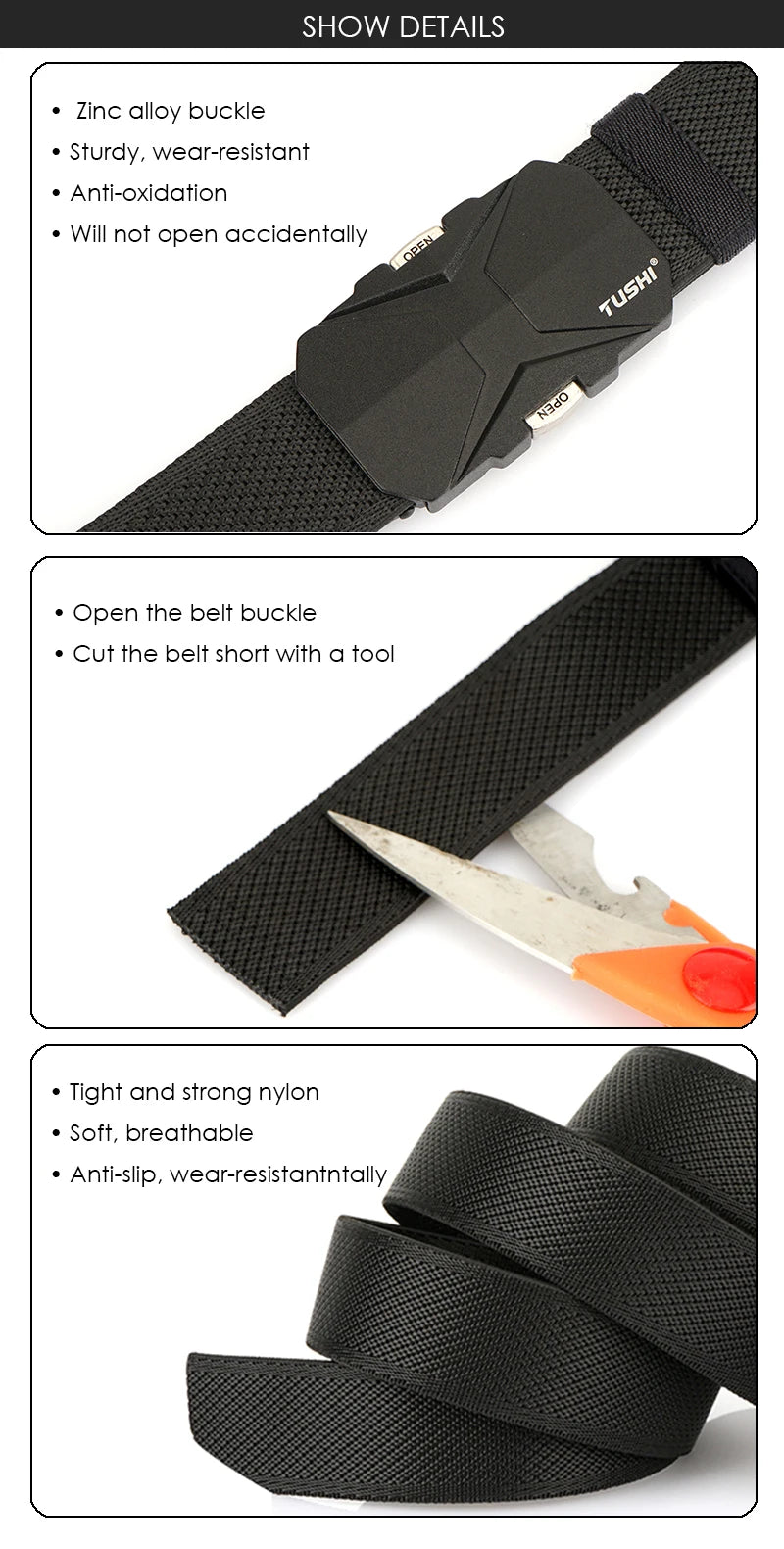 Herren-Gürtel Aus Nylonband Elastisch Mit Schnellverschluss Und Matte Metall-Schnalle Für Outdoor