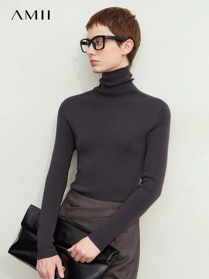 Damen-Rollkragenpullover 100 % Wolle Kammgarn schlank Winter