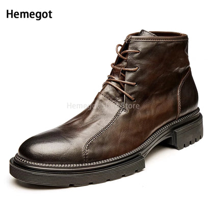 Herren-Schnürboots aus Leder, braun, knöchelhoch, mit Schnürsenkeln und Profilsohle