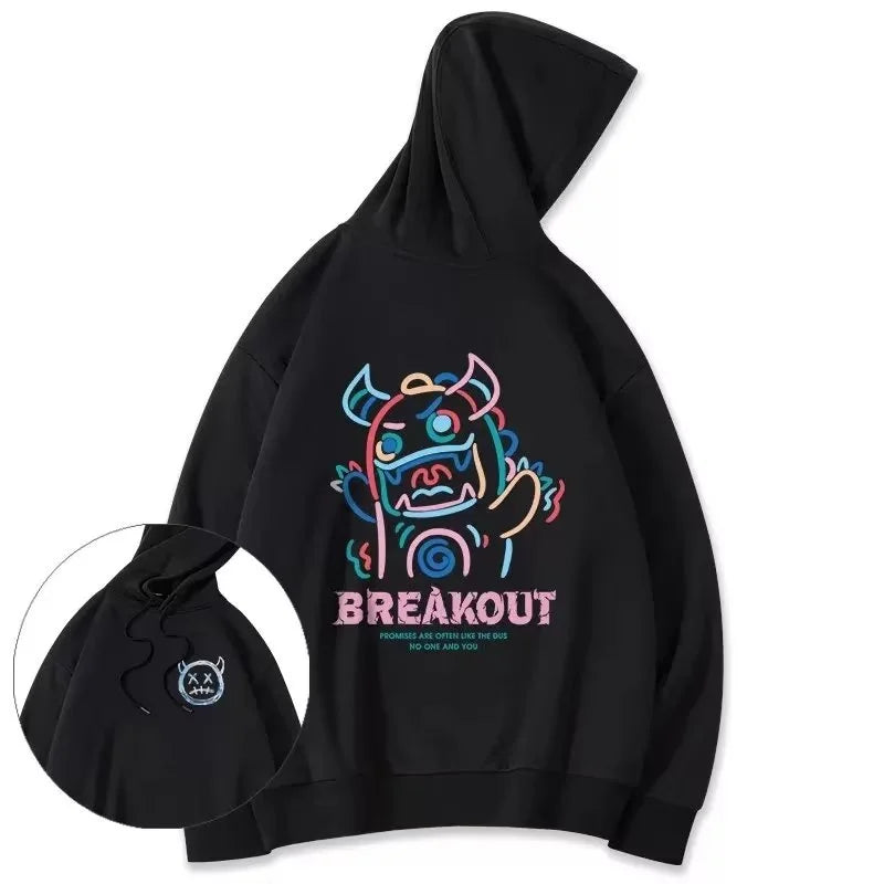 Herbst lustige Breakout Rinder Print Pullover Hoodies für Männer lässig lose Hip Hop Hoody Sweatshirt Mode y2k Streetwear Hoodie