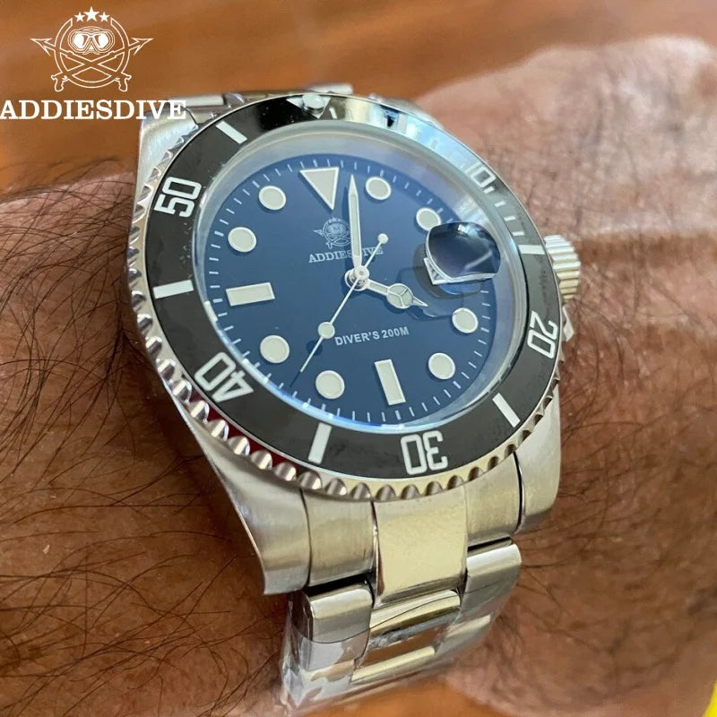 ADDIESDIVE TOP Men Classic Watch 316L Stainless Steel 200M Waterproof C3 Super Luminous Sport Luxury Quartz Watch Reloj Hombre