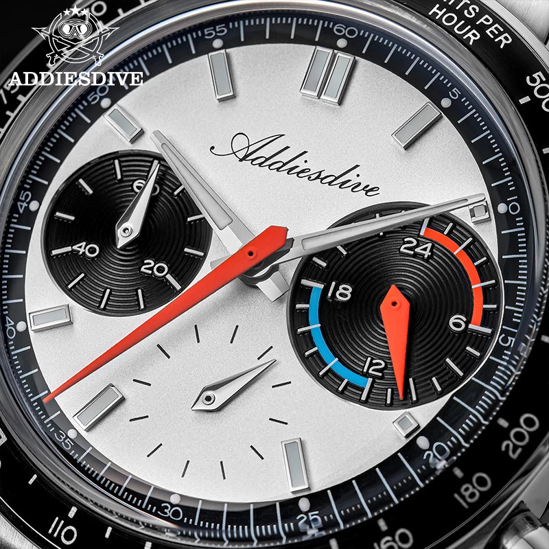ADDIESDIVE 37mm Men Watch AD2539 BGW9 Super Luminous Chronograph Watch Bubble Mirror Glass 10Bar Waterproof VK63 Quartz Watches