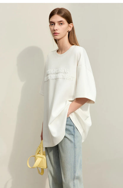 Damen T-Shirts mit Rundhalsausschnitt und losem, lässigem Schnitt mit Stickerei