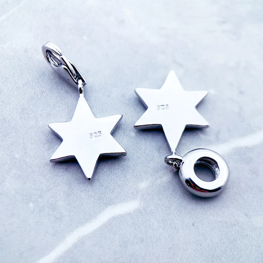 Damen-Charm-Anhänger schwarzer Stern Vintage aus Sterlingsilber