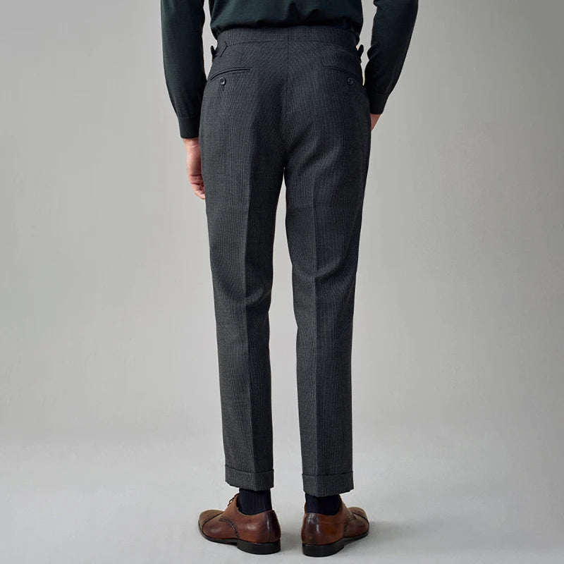 50 % Wolle Herrenanzüge Hosen klein grau kariert Korea Casual Style Frühling Hochzeit Bräutigam tragen Mode Gentleman täglich Luxus Hosen