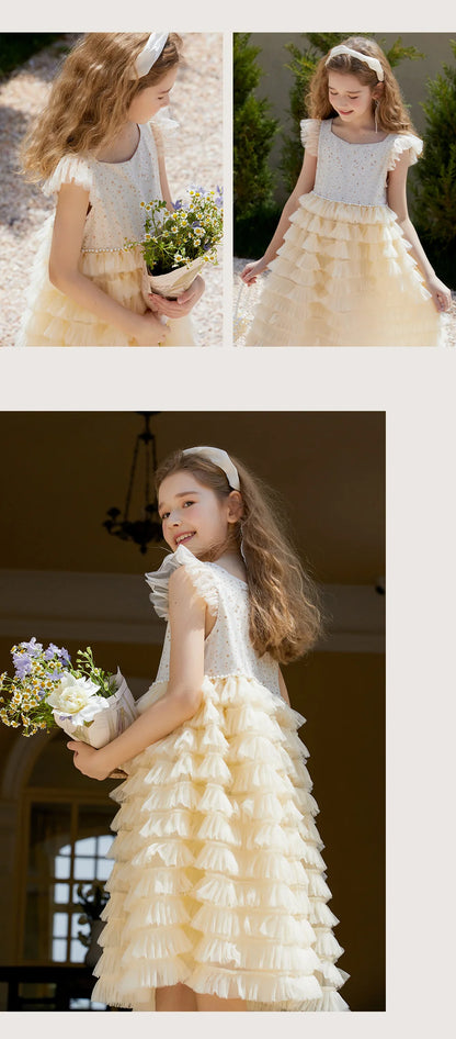 Ärmelloses Sommer-Prinzessinnenkleid für Mädchen mit Pailletten und Tüll – ideal als Blumenmädchenkleid