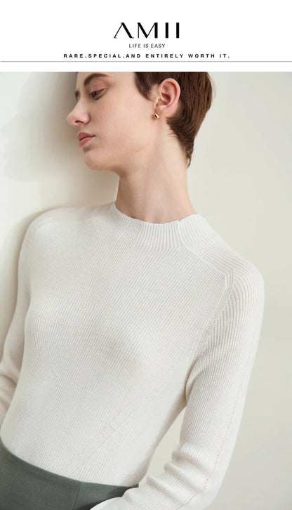 Damen-Halbrollkragen-Pullover Slim Raglan Wolle-Mix Herbst-Winter