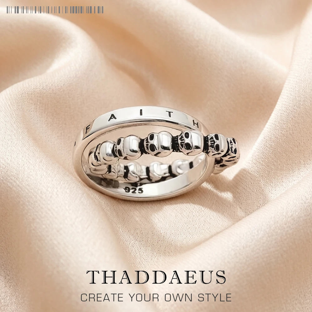 Damen-Ring Totenkopf Love Faith Hope Vintage aus Sterlingsilber