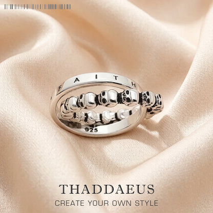 Damen-Ring Totenkopf Love Faith Hope Vintage aus Sterlingsilber