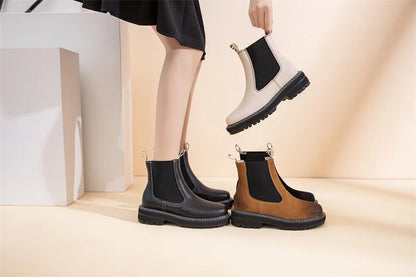 Women Winter Boots Sued Genuine Leather  New Fashion British Style Women Chelsea Boots Large Size 41　42　43 Female Ankle Boots
