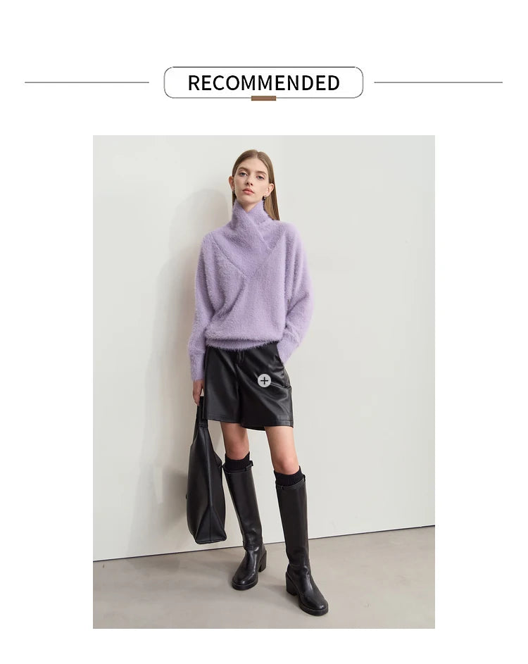 Damen-Rollkragenpullover locker Fledermausärmel Winter