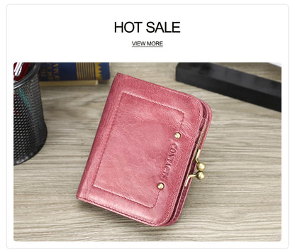 Damen Echtleder Geldbörse Vintage Metallrahmen RFID 6 Kartenfächer Münzfach Reise