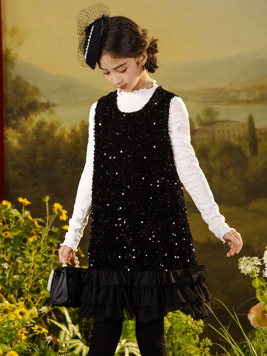 Ärmelloses Sommerkleid für Mädchen mit Pailletten und Blumenmuster – ideal für Hochzeiten und festliche Anlässe
