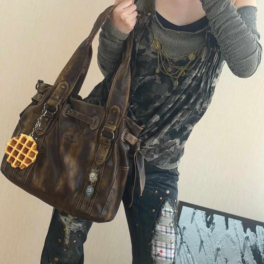 Damen-Handtasche Top-Handle Schultertasche Vintage Stil Aus Weichem PU-Leder Ideal Für Alltag