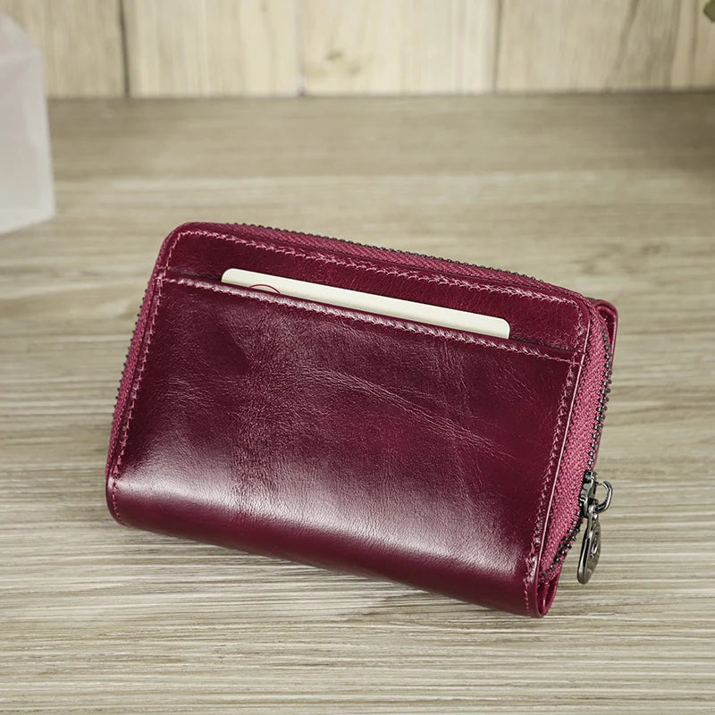 Damen Echtleder Geldbörse Vintage Mode Handtasche Münzfach Geldclip Business