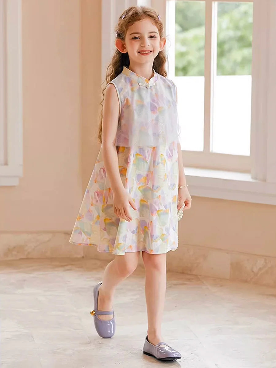 Ärmelloses Mädchen-Kleid mit Pailletten für Geburtstag oder Hochzeit in Weiß, Rosa und Dunkelgrün – festliche Kinderbekleidung